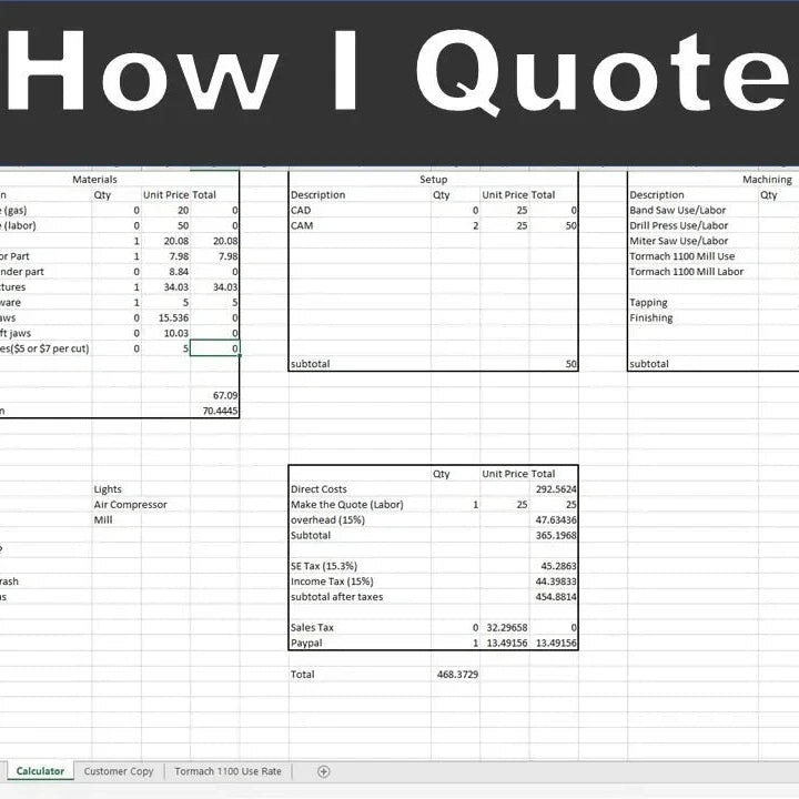 Machine Shop Job Quoting Excel Spreadsheet (Digital)